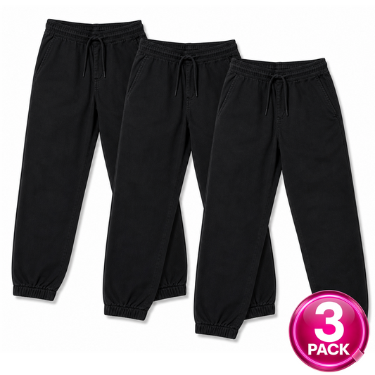 Girl's 3-Pack School Uniform Stretch Jogger Pants in Black