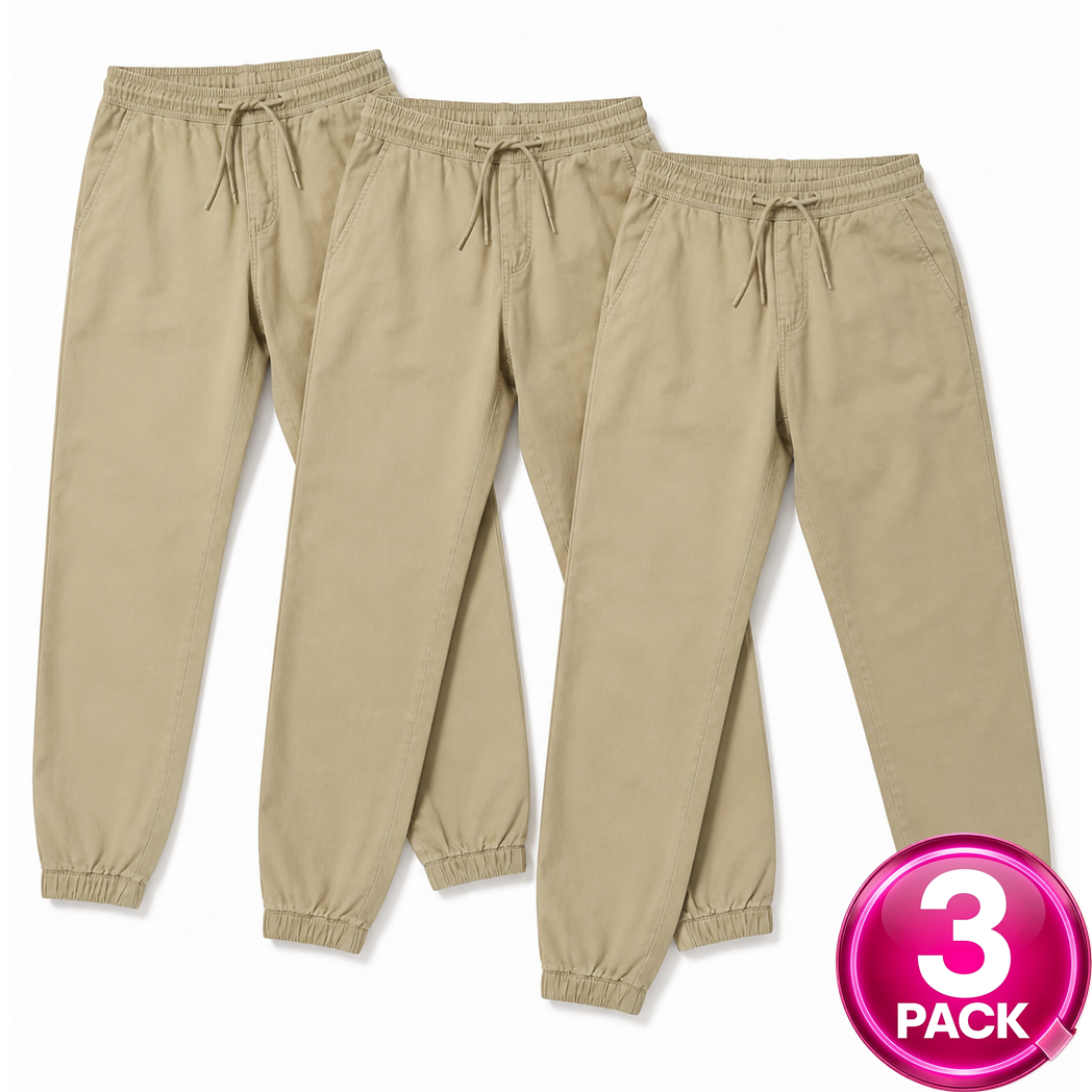 Girl's 3-Pack School Uniform Stretch Jogger Pants in Khaki