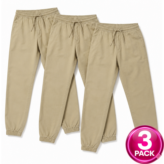 Girl's 3-Pack School Uniform Stretch Jogger Pants in Khaki