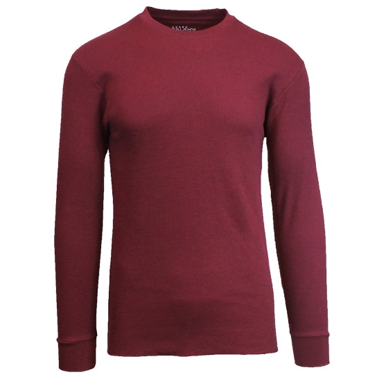 Wholesale Thermal Crewneck Long Sleeve Shirt in Burgundy
