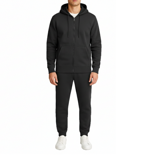 12 Pack Zip Up Hoodie & Jogger 2 Piece Set - Black