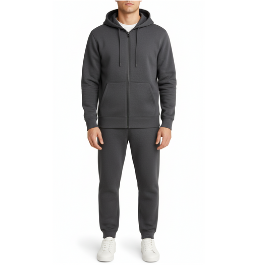 12 Pack Zip Up Hoodie & Jogger 2 Piece Set - Charcoal
