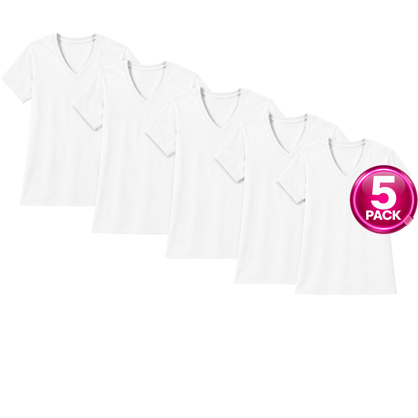 Women's 5-Pack V-Neck Tees in White