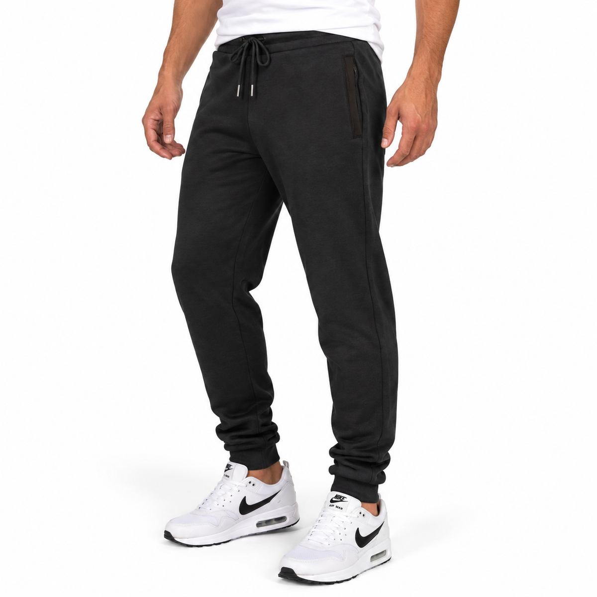 Men's Fleece Lined Jogger with Hidden Zipper Side Pockets in Black