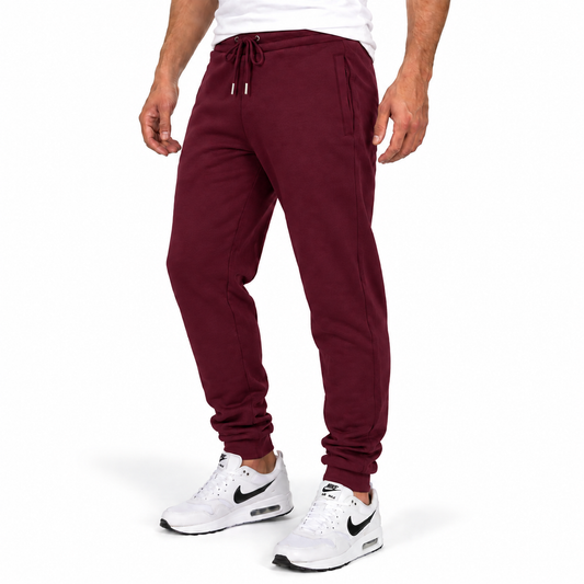 Men's Fleece Lined Jogger with Hidden Zipper Side Pockets in Burgundy
