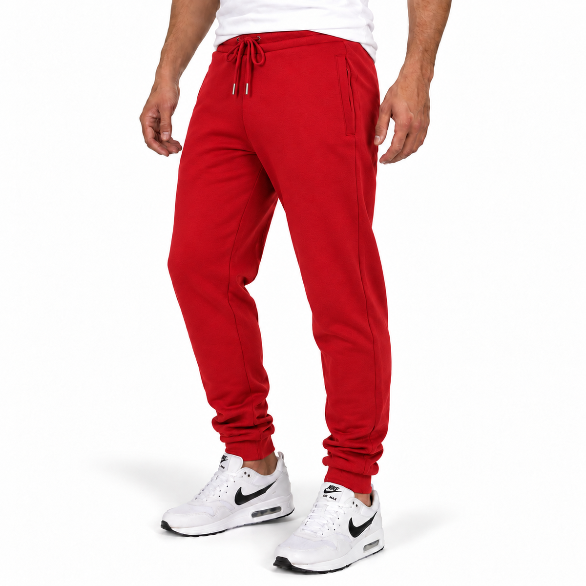 Men's Fleece Lined Jogger with Hidden Zipper Side Pockets in Red
