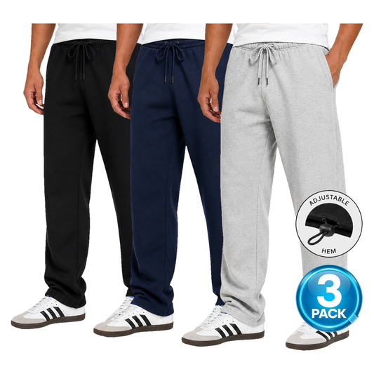 Men's 3 Pack Classic Fleece Sweatpants with Adjustable Drawcord Bottom - Black / Navy / Grey