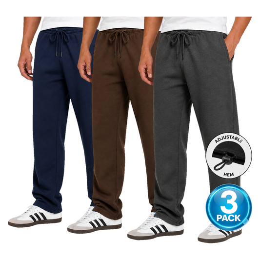 Men's 3 Pack Classic Fleece Sweatpants with Adjustable Drawcord Bottom - Navy / Brown / Charcoal