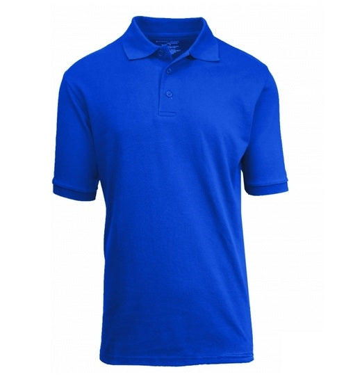 Wholesale Adult Size Short Sleeve Pique Polo Shirt School Uniform in Royal Blue. High School Uniform polo Shirts
