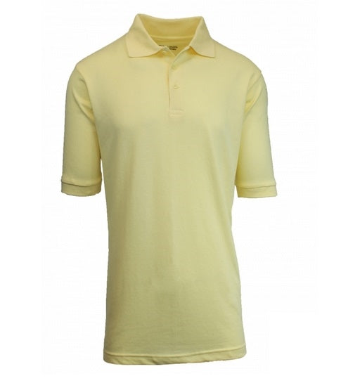 Wholesale Adult Size Short Sleeve Pique Polo Shirt School Uniform in Yellow. High School Uniform polo Shirts