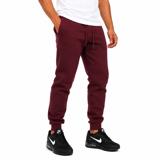Men's Fleece Athletic Jogger Sweatpants with Drawstring in Burgundy
