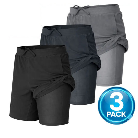 Men's 3-Pack Workout Shorts with Compression Liner – Black / Charcoal / Grey