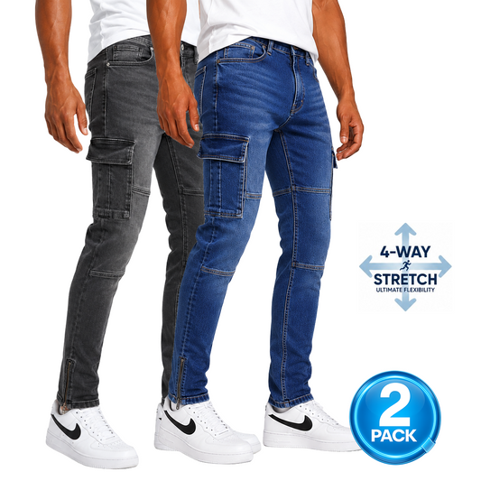 Men's 2-Pack Stretch Cargo Pocket Jeans in Black / Dark Wash