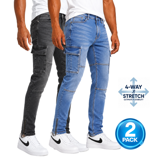 Men's 2-Pack Stretch Cargo Pocket Jeans in Black / Medium Wash