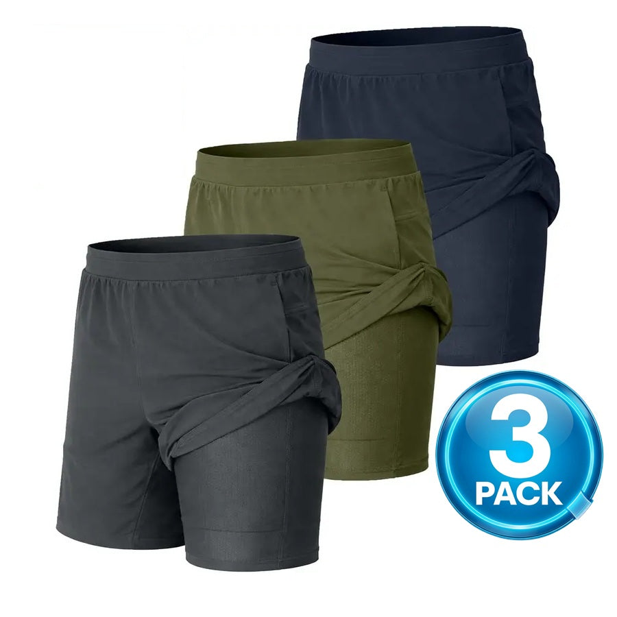 Men's 3-Pack Workout Shorts with Compression Liner – Black / Olive / Navy