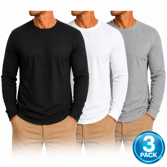 Men's 3-Pack Waffle-Knit Long Sleeve Thermal Shirt in Black / White / Heather Grey