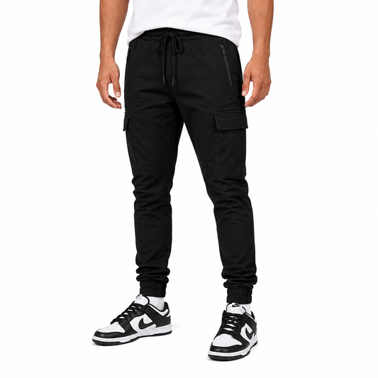 Men's Cotton Flex-Stretch Cargo Jogger in Black