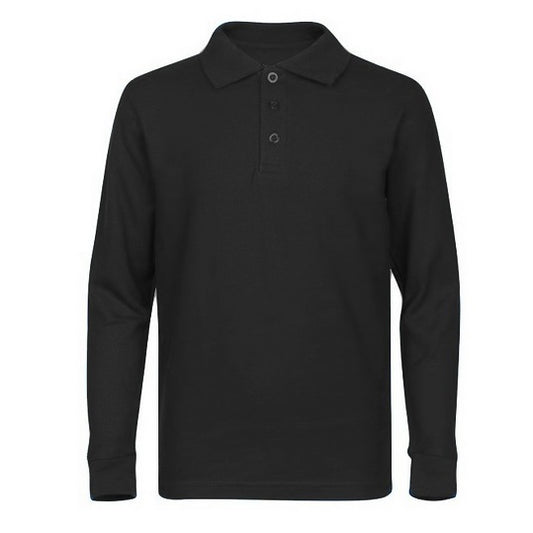 Wholesale Boys Long Sleeve Pique Polo Shirt School Uniform in Black