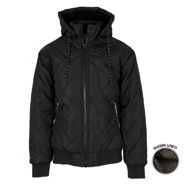 Men's Sherpa Lined Hooded Quilted Jacket in Black