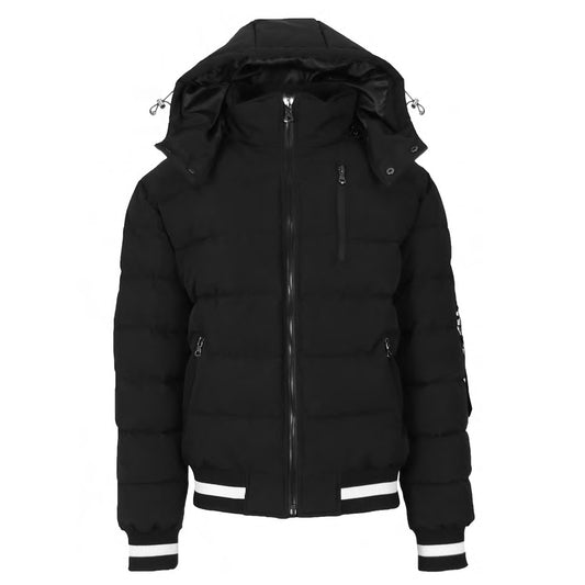 Men's Heavyweight Hooded Varsity Bomber Jacket in Black
