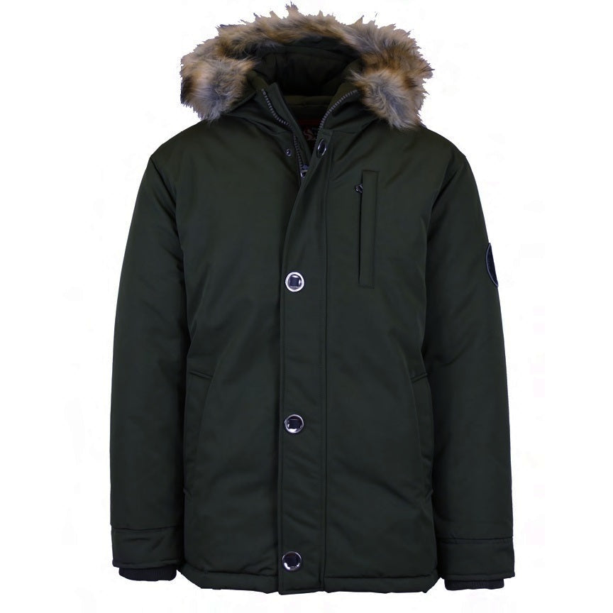 Men's Heavyweight Parka Coat with Fur Hood in Black