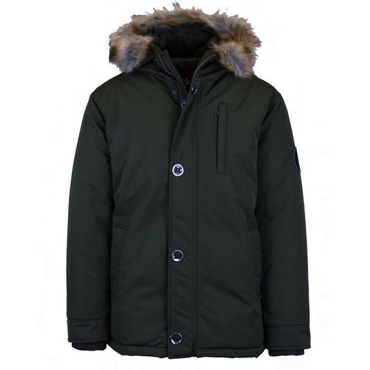 Men's Heavyweight Parka Coat with Fur Hood in Black