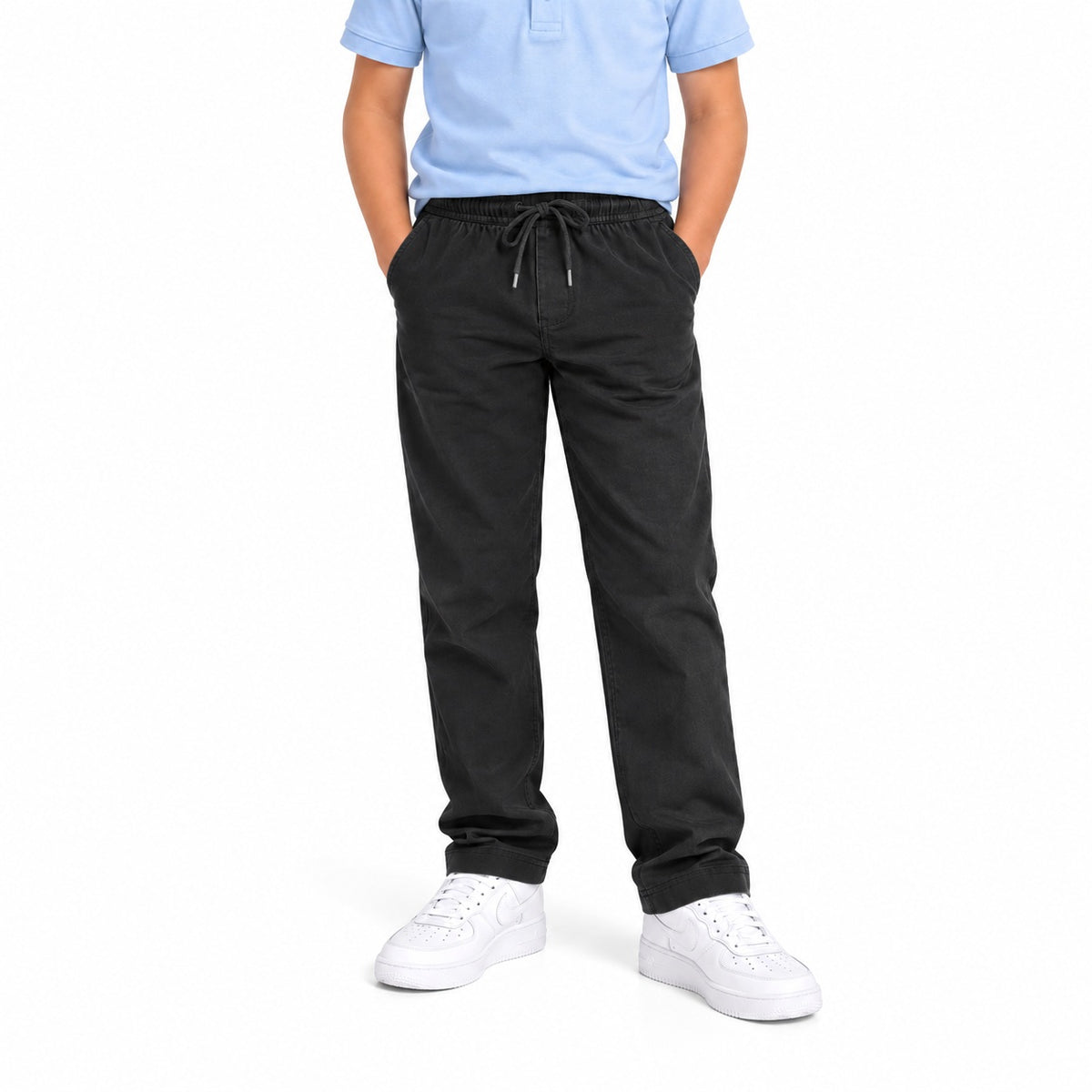 24 Pack Wholesale Boys Stretch Pull On Elastic Waist Pants in Black