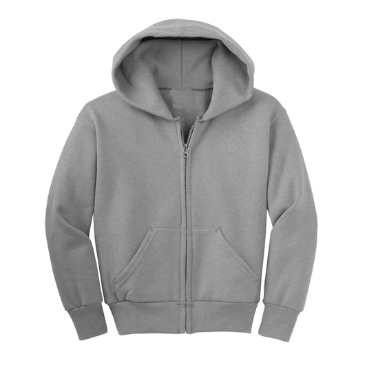 Youth Unisex Fleece Zip Up Hoodie in Heather Grey