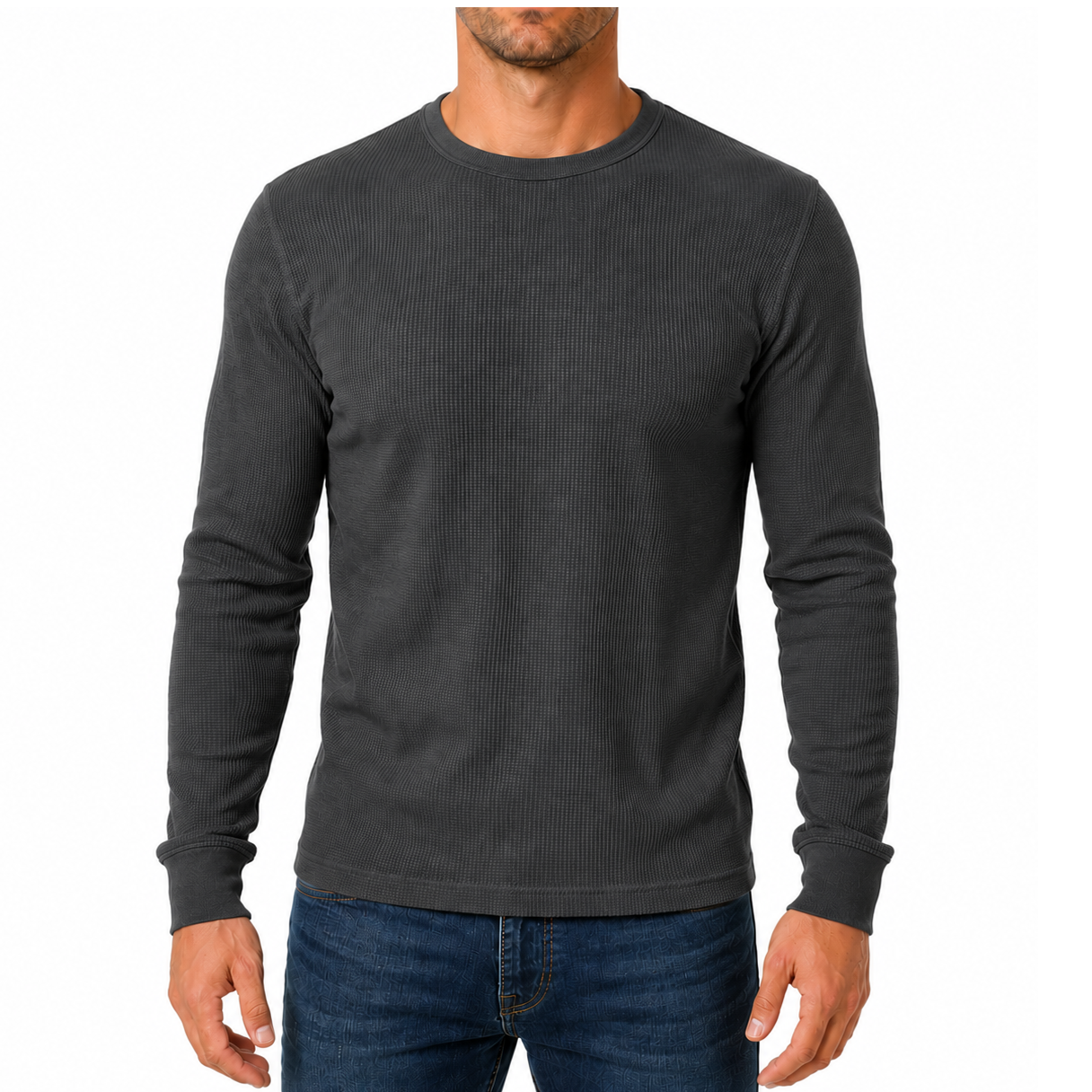 Men's Waffle-Knit Long Sleeve Thermal Shirt in Charcoal