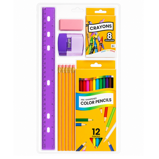 28 Piece Color & Write School Supplies Kit - 48 Kits Per Case