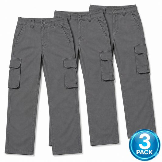 Young Men's 3-Pack Stretch Twill Cargo Pants in Grey