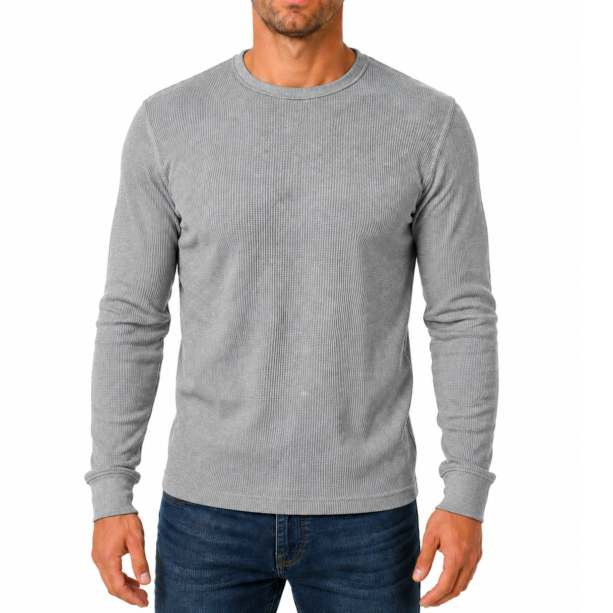 Men's Waffle-Knit Long Sleeve Thermal Shirt in Heather Grey