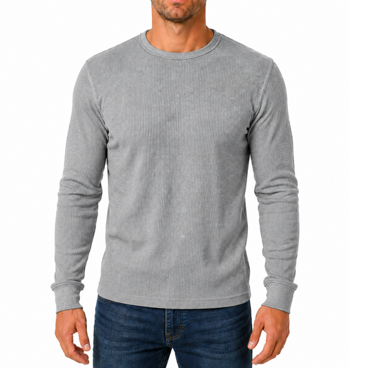Men's Waffle-Knit Long Sleeve Thermal Shirt in Heather Grey