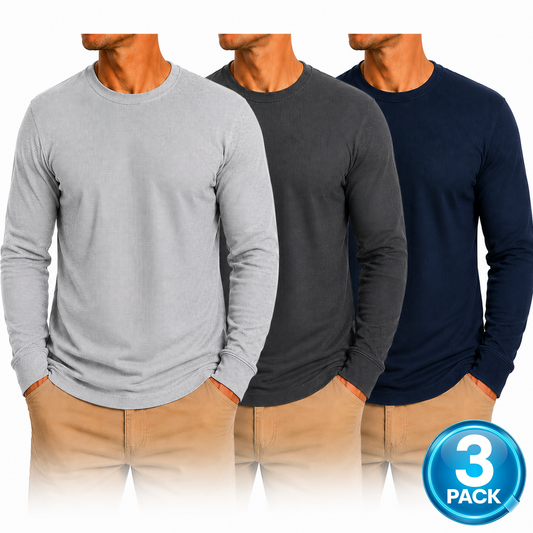 Men's 3-Pack Waffle-Knit Long Sleeve Thermal Shirt in Heather Grey / Charcoal / Navy