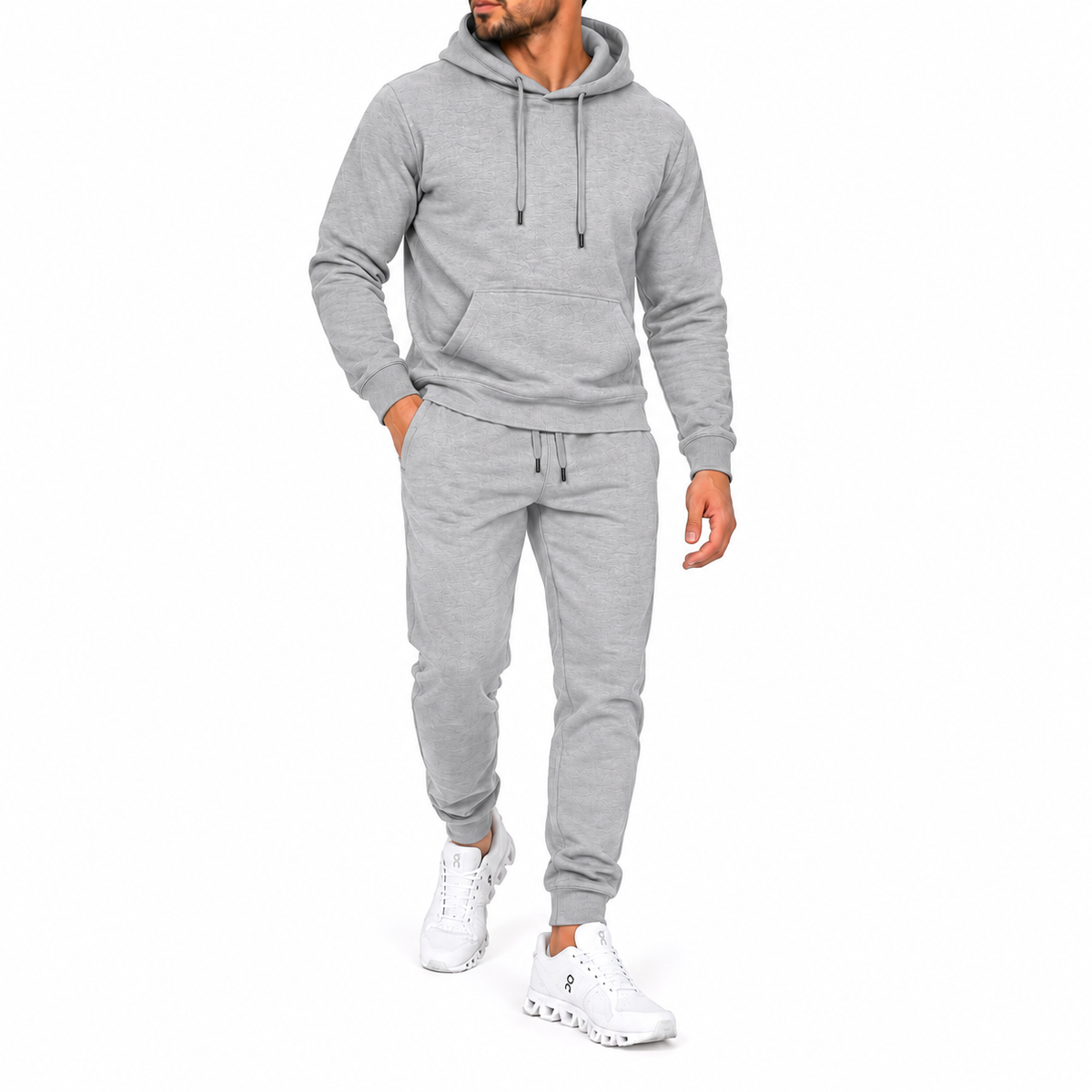 Men's Medium-Weight Soft Fleece Cotton Blend Pullover Hoodie & Jogger Set in Heather Grey
