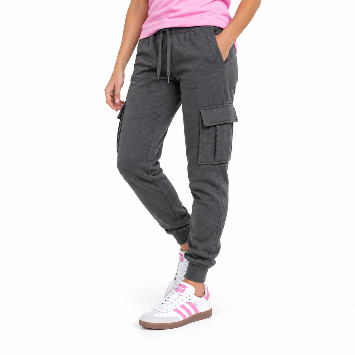 Women's Fleece Lined Cargo Jogger Sweatpants in Charcoal