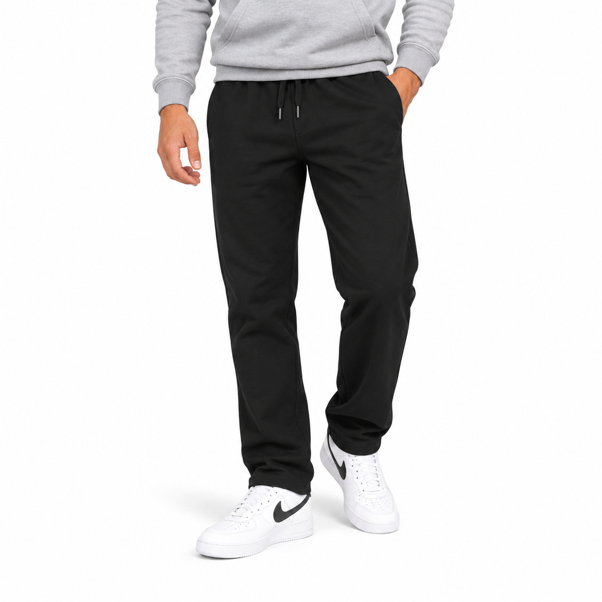 Men's Lightweight Wide-Leg Open Bottom Sweatpants in Black