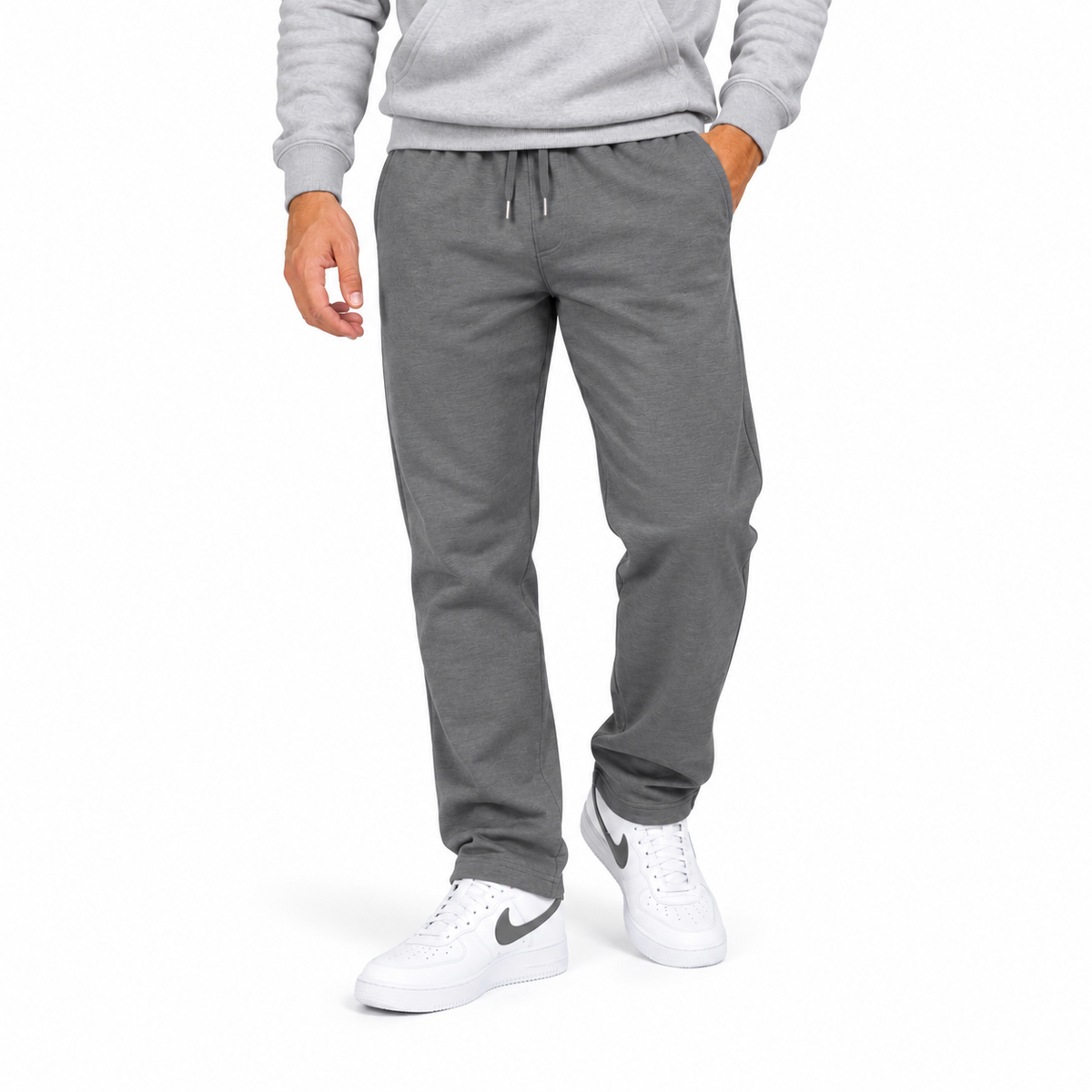 Men's Lightweight Wide-Leg Open Bottom Sweatpants in Dark Grey