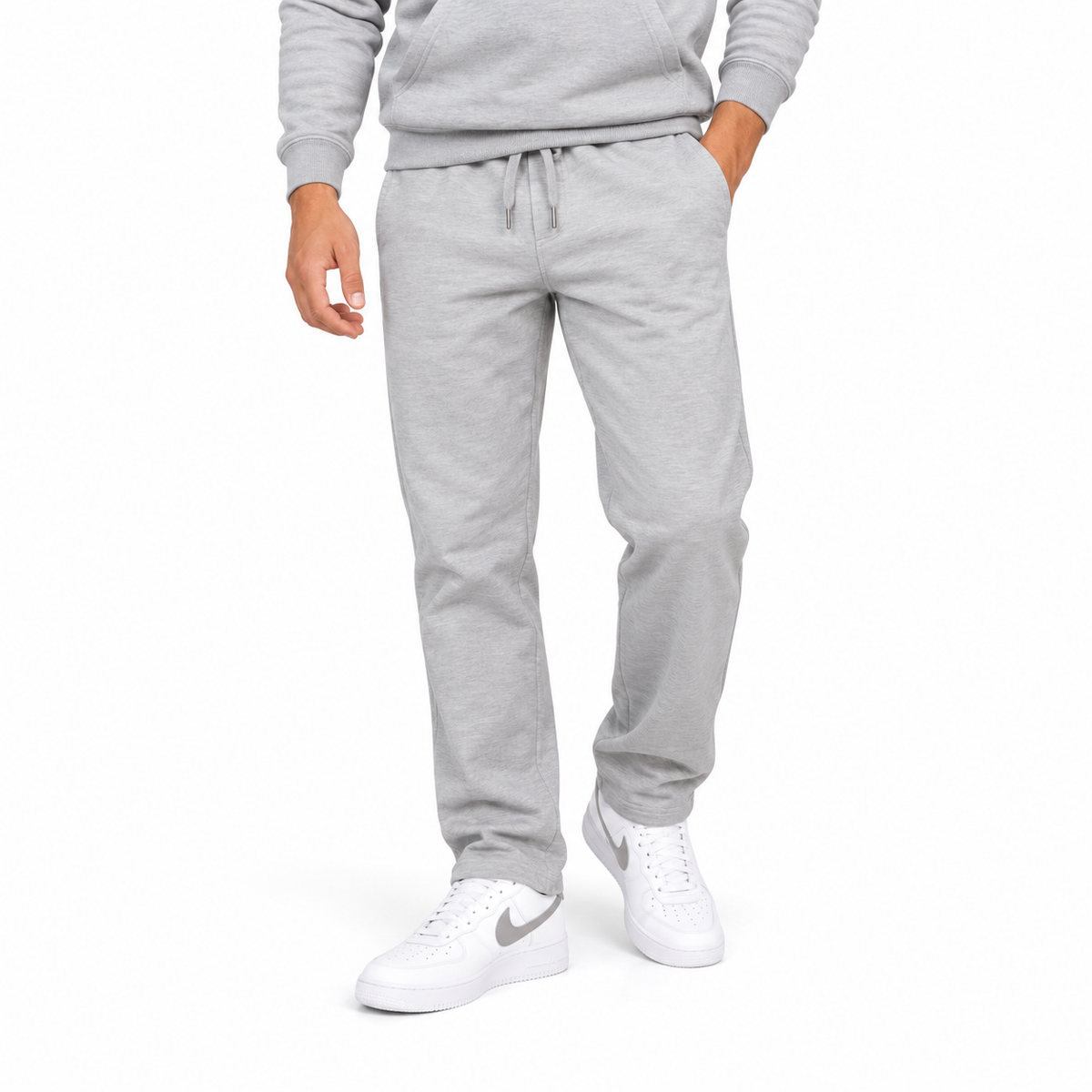 Men's Lightweight Wide-Leg Open Bottom Sweatpants in Heather Grey