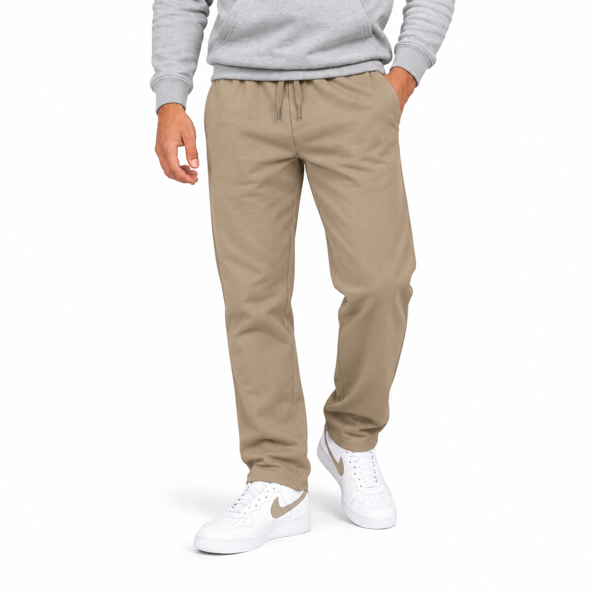 Men's Lightweight Wide-Leg Open Bottom Sweatpants in Khaki