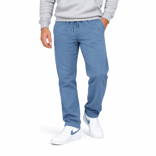 Men's Lightweight Wide-Leg Open Bottom Sweatpants in Sea Blue
