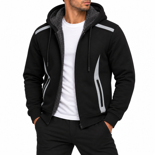 Men's Heavyweight Sherpa Fleece-Lined Tech Zip Up Hoodie in Black