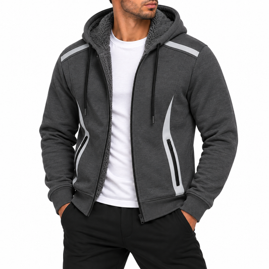 Men's Heavyweight Sherpa Fleece-Lined Tech Zip Up Hoodie in Charcoal