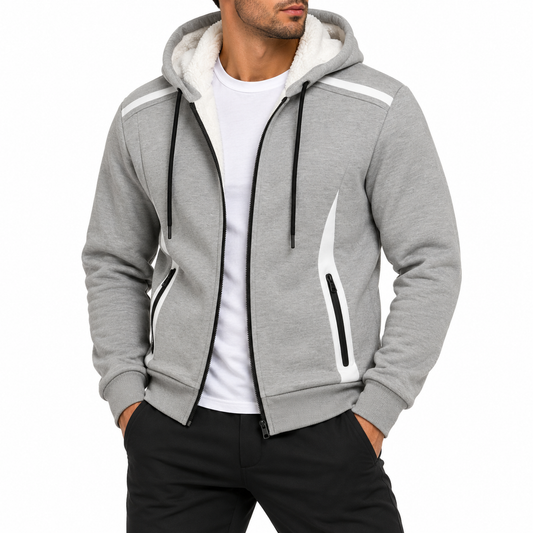 Men's Heavyweight Sherpa Fleece-Lined Tech Zip Up Hoodie in Heather Grey