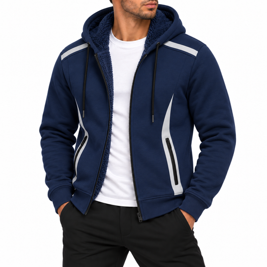 Men's Heavyweight Sherpa Fleece-Lined Tech Zip Up Hoodie in Navy