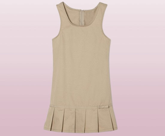 Wholesale girls school uniform pleated hem jumper in khaki