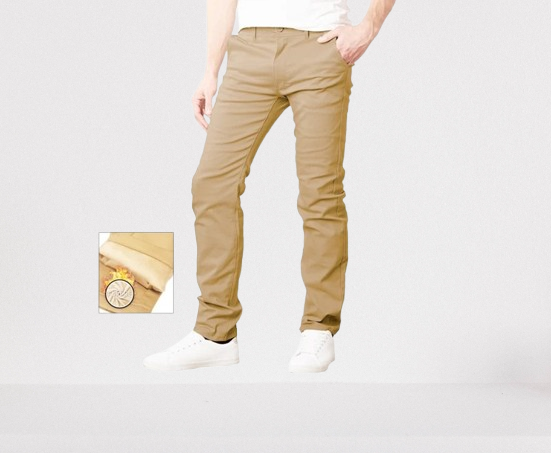Mens fleece lined stretch chino in khaki