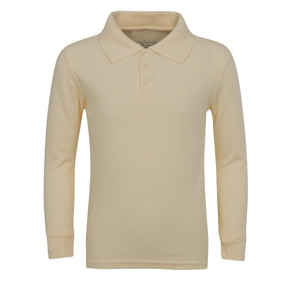 Wholesale Boys Long Sleeve Pique Polo Shirt School Uniform in Khaki