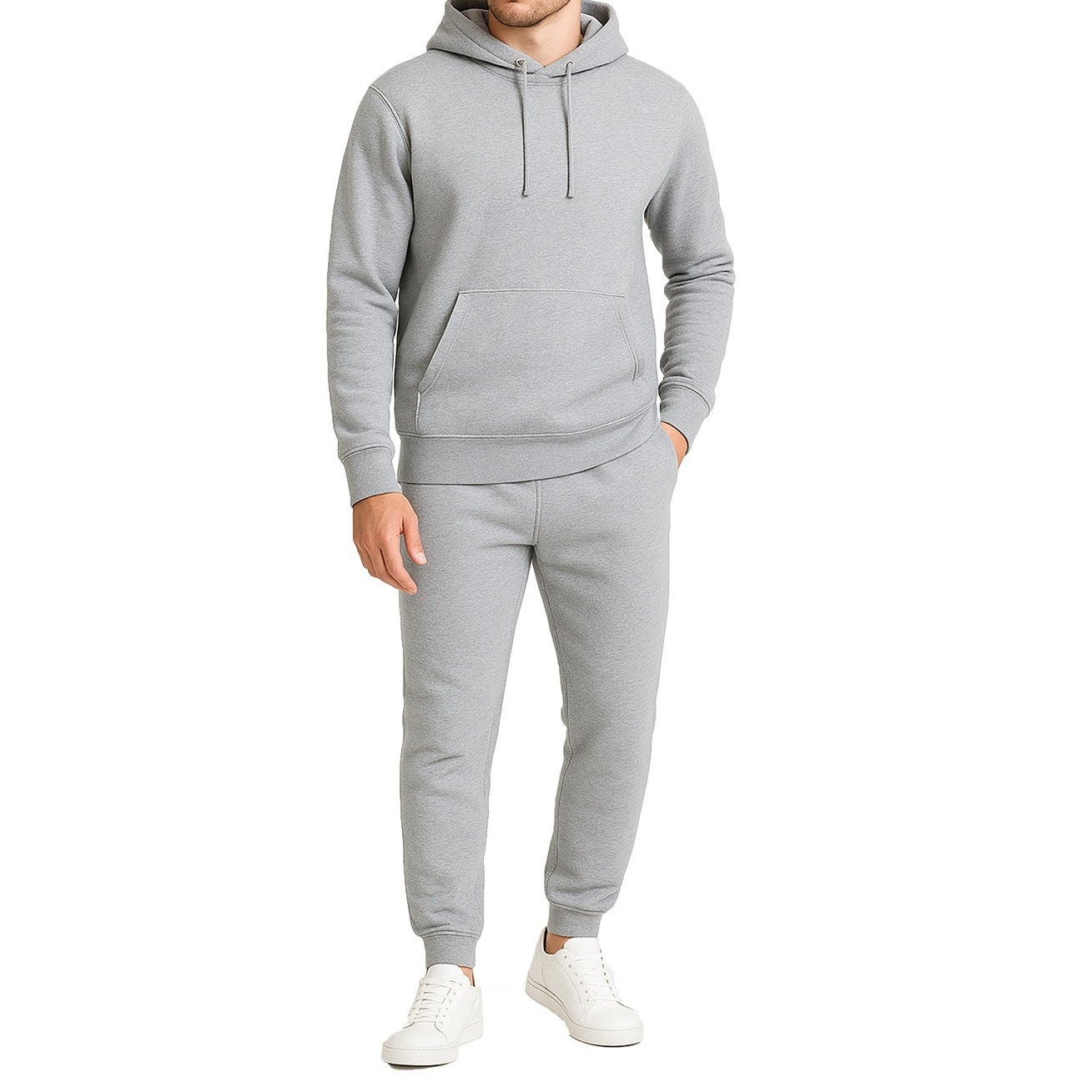 16 Pack Men's Pullover Hoodie & Jogger 2 Piece Set - Heather Grey
