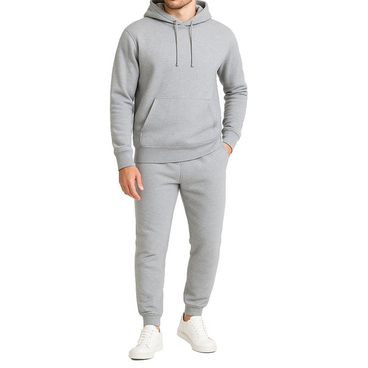 16 Pack Men's Pullover Hoodie & Jogger 2 Piece Set - Heather Grey
